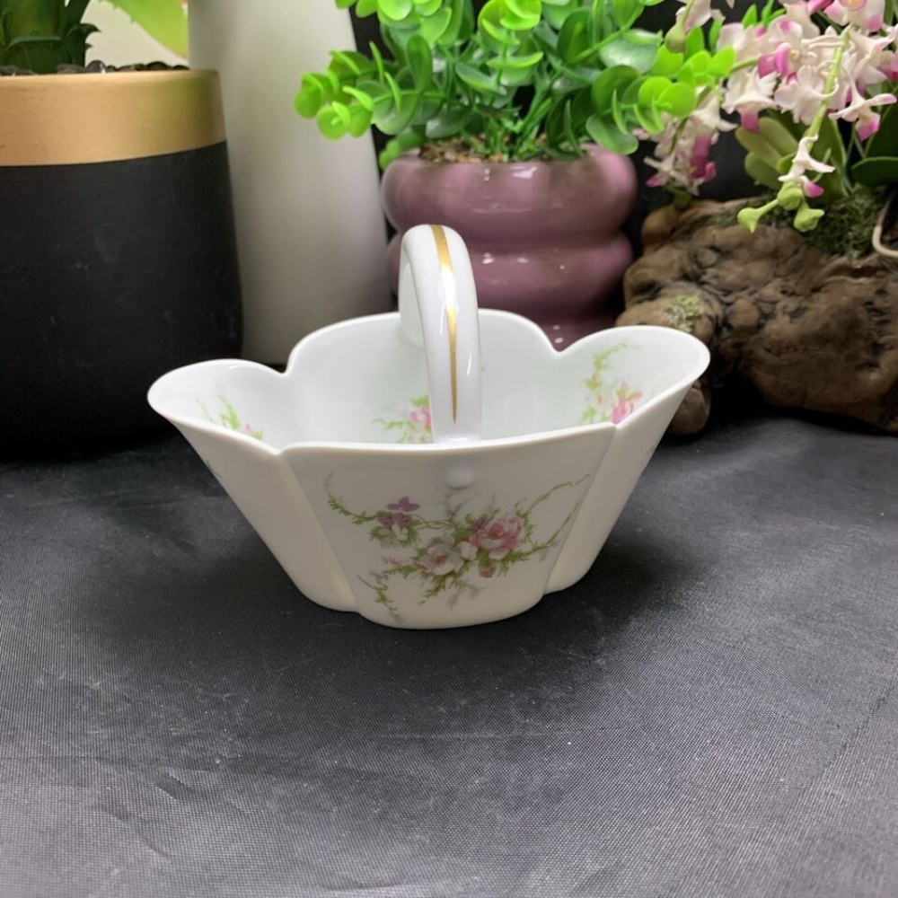 Haviland LIMOGES FRANCE Pink Roses Handled Basket